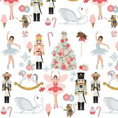 nutcrackers and christmas trees are depicted in this seamless pattern