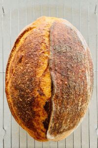 a loaf of bread sitting on top of a rack