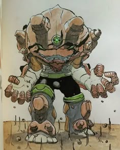 a drawing of a cartoon character with many arms and legs in front of his face