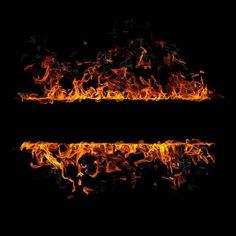 fire flames against a black background with reflection in the bottom left corner and right side