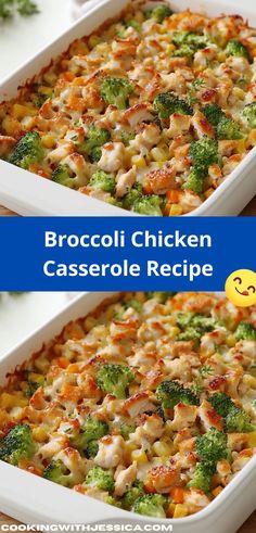 broccoli chicken casserole recipe in a white dish