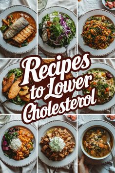 the cover of recipes to lower cholestero, with pictures of different dishes