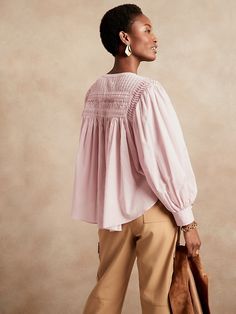 Pintuck Swing Top | Banana Republic Cotton Tops With Pintucks And Relaxed Fit, Relaxed Fit Cotton Tops With Pintucks, Spring Chic Peasant Top, Chic Pleated Cotton Top, Chic Crinkle Texture Blouse For Daywear, Chic Relaxed Fit Peasant Top For Fall, Fall Cotton Tops With Crinkle Texture, Chic Cotton Top With Pintucks, Chic Cotton Tops With Pintucks