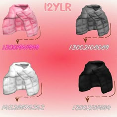 four different types of winter coats on a pink and white background with the same color