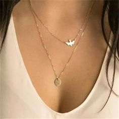 Shiny Gold Multistrand Necklace, With Dove And Medallion Charms. Alloy Metal. Adjustable Length With Lobster Clasp. Adorable! Swallow Necklace, Jewelry Pearl Earrings, Boho Choker Necklace, Cross Tattoos For Women, Gold Ideas, Dove Necklace, Gold Collar Necklace, Cross Tattoos, Delicate Gold Necklace