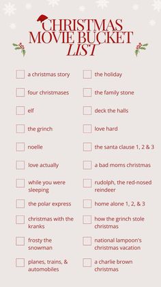 the christmas movie bucket list is shown