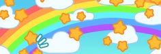 an animated rainbow with stars and clouds in the sky