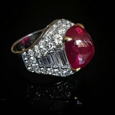 Cabochon Rings, Red Stone Jewelry, Bling Things, Jewel Design, Ruby Jewellery, Interesting Jewelry, Stunning Diamond Rings, Ruby Diamond Ring, 13 November