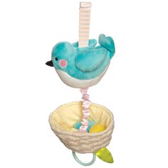 a blue bird hanging from the side of a toy