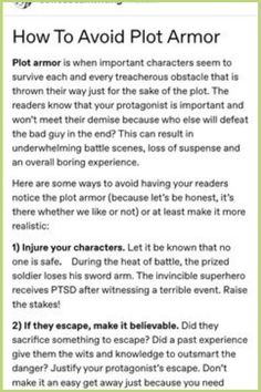 an article about how to avoid plot armor