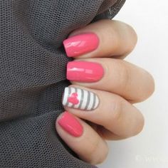 Bellyitch: Spring Nail Art Design Ideas Inspiration Striping Tape Nail Art, Tape Nail Art, Cute Nail Art Designs, White Nail, Spring Nail Art, Pink And Gray