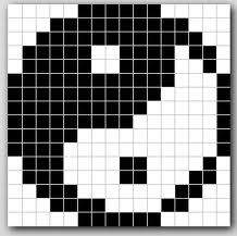 an image of a black and white pixellated smiley face with the letter c in it