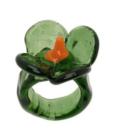 Handmade green flower ring with yellow pistil    sizing  small and medium    details  handmade with 100% borosilicate glass Orange Graphic, Simple Band, Glass Ring, Colorful Jewelry, Jw Anderson, Glass Rings, Shiny Things, September 2024, Love Symbols