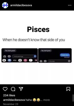 an ad for pisces on the back of a cell phone with two different messages