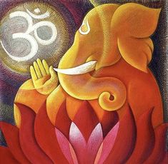 an elephant is sitting on top of a flower with the om shanta symbol above it