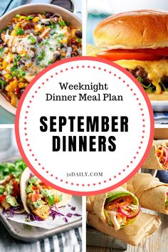 a collage of dinner menus with text overlay that reads, weeknight dinner meal plan