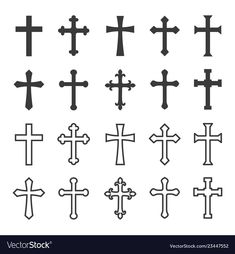 different types of crosses in black and white on a white background stock photo, royalty