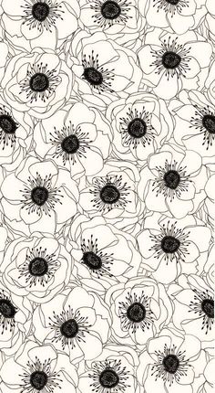 black and white flowers are arranged in the shape of an abstract flower pattern on a white background