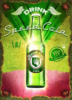 a green beer bottle with the words drink special on it and an image of a hand holding