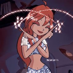 a cartoon girl with red hair holding a sparkle wand