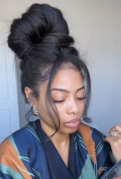 Low Side Bun Hairstyles, Blowout Bun, 4c Blowout Hairstyles, Natural Updo Hairstyles, Loose Bun, Beautiful Natural Hair, Natural Hair Updo, Hairstyle Look, Natural Hair Inspiration