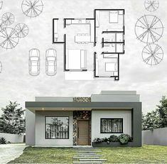 an architectural rendering of a modern house