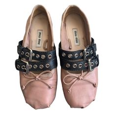 Miu Miu Ballet Ballerina Buckle Flats Super cute miu... - Depop Miu Miu Buckle Flats, Miu Miu Shoes Ballerina, Miu Miu Ballerina, Chanel Rain Boots, Ballet Flats Outfit, Buckle Flats, Denim Flats