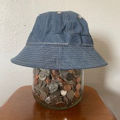 Vintage Daisy Mae hat Light weight denim in mid shade color condition is good, signs of wear in sweat band and stain to exterior on brim. Cydwoq Shoes, Vintage Daisy, Daisy Mae, Sweat Band, Dream Jeans, Vintage Levis 501, Denim Hat, Trade Beads, Bucket Hats