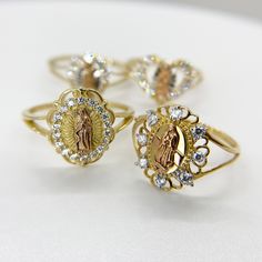 14k Solid Gold Virgin Mary Lady Guadalupe CZ Ring for Women Girl * Metal : Real 14K Yellow Gold * Condition : Brand New * Finish : Polished * Size : 5 ~ 10 * Weight : 1.5 ~ 2.2 grams This is an approximate size & weight. Please expect up to ±10% difference. * Processing time : 1~3 business days * Ships from California This is 100% Authentic 14k Gold. Not plated or filled. All of our items are brand new and are shipped with a gift box. Virgin Mary Jewelry Gold, Virgin Mary Ring Gold, Quince Jewelry, Virgin Mary Ring, Christian Ring, Lady Guadalupe, Personal Symbol, Newborn Pacifier, Dope Jewelry Accessories