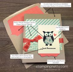 three cards with instructions for how to make an owl card and what to put on them