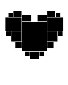 a black and white heart shape with squares in the middle, on a white background