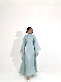 Sheen Kaftan Dress in Aquamarine – Esmé New York Hijabi Dresses, Modest Dresses Fashion, Dress Kaftan, Women Dresses Classy, Modest Dresses Casual, Modesty Fashion, Grad Dresses, Modest Fashion Outfits, Abayas Fashion