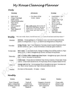 the house cleaning plan is shown in black and white