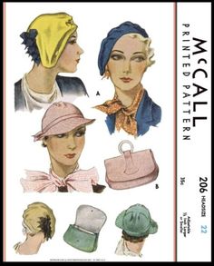 McCall #206 BRIMMED Hat Beret Cap & BAG Fabric Sewing PATTERN Vintage 1930's 22" | eBay 1930s Hats, Crafts Sewing Patterns, Fabric Sewing Patterns, Hat Beret, Hat Patterns, Millinery Hats, Motif Vintage, Feel Happy, Couture Vintage