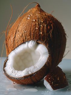 a half eaten coconut sitting on top of a table