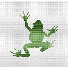 a cross stitch pattern with a green frog on it's back and arms in the air