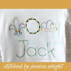 a white t - shirt with the words rockin'jack on it and beads