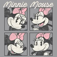 an image of minnie mouse with four different expressions