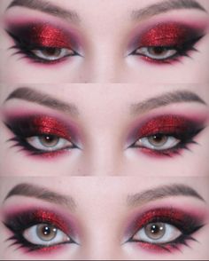 Eye Makeup Tutorials, Before And After Makeup, Red Eye Makeup, Vampire Makeup, Punk Makeup, Cute Eye Makeup, Graphic Makeup, Swag Makeup, Red Makeup