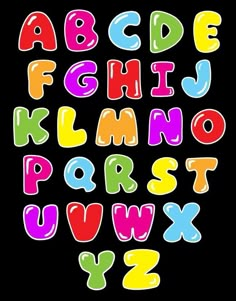 the alphabet is made up of different colors and shapes, including letters that appear to be painted