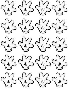 the mickey mouse faces are drawn in black and white, with different shapes on them