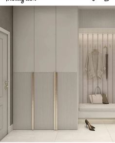 an image of a bedroom with closets and shoes on the floor in front of it