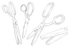 three pairs of scissors are next to each other on a white background, with the same size and shape