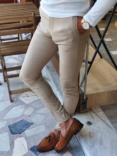 Collection: Autumn – Winter 20-21  Product: Slim Fit Pants  Color Code: Beige  Available Size: 30-31-32-33-34-36  Pants  Material: 65% viscose,  30% polyester, 5% elestan  Machine Washable: Yes, But Wash separately  Fitting: Slim-Fit  Package Include: Pants Only Pants Outfit Men, Hype Clothing, Style Inspiration Casual, Engagement Outfit, Stylish Men Casual, Yes But, Beige Pants, Mens Casual Dress Outfits, Dapper Men