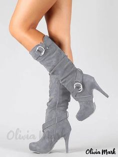 Olivia Mark - Stylish Womens Knee High Boots with Slouch Design and Sturdy Stiletto Heels Thick Heel Boots, High Heels Classy, Best High Heels, Knee High Heels, Lace Up High Heels, High Heel Boots Knee, Heels Classy, Thigh Boot, Grey Boots