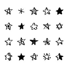 the stars are drawn in black ink and have different shapes, sizes, and colors