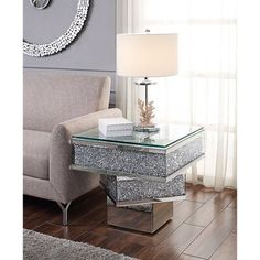 a living room scene with focus on the end table