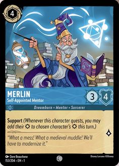 a card with an image of a wizard