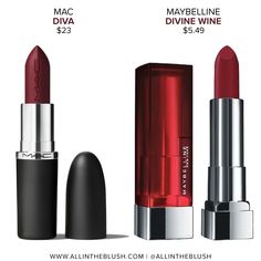 MAC Diva Lipstick Dupes - All In The Blush Mac Diva Lipstick Looks, Maybelline Divine Wine, Mac Diva, Makeup Organizing, Milani Color Statement Lipstick, Plum Lip, Mac Diva Lipstick, Maybelline Color Sensational Lipstick, Save Or Splurge