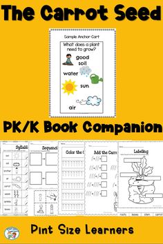 the carrot seed worksheet for phk / k book companion, with an image of